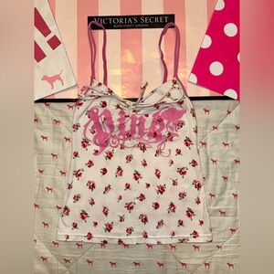 VS PINK VINTAGE Y2K 2006 CAMI TANK TOP FLORAL ROSES ROCK & ROLL LOGO RARE HTF XS